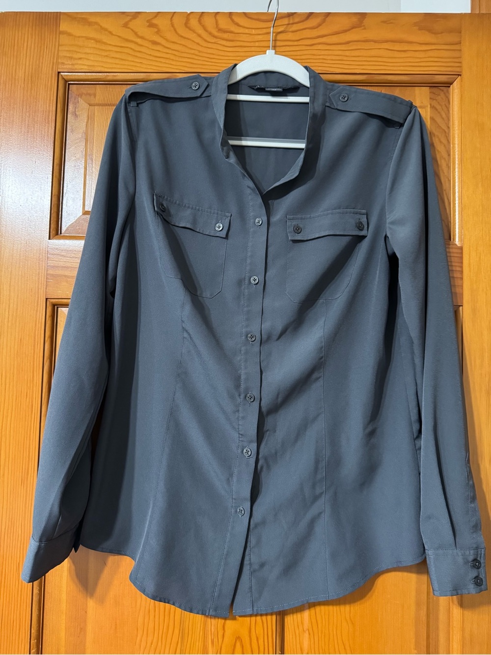 Armani Exchange Charcoal Gray Button-Front Blouse